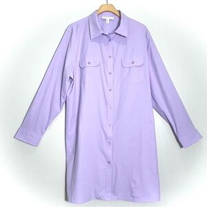 COOLIBAR Women's Long Sleeve Lavender Button Up Tunic/Dress UPF 50+ Size XL